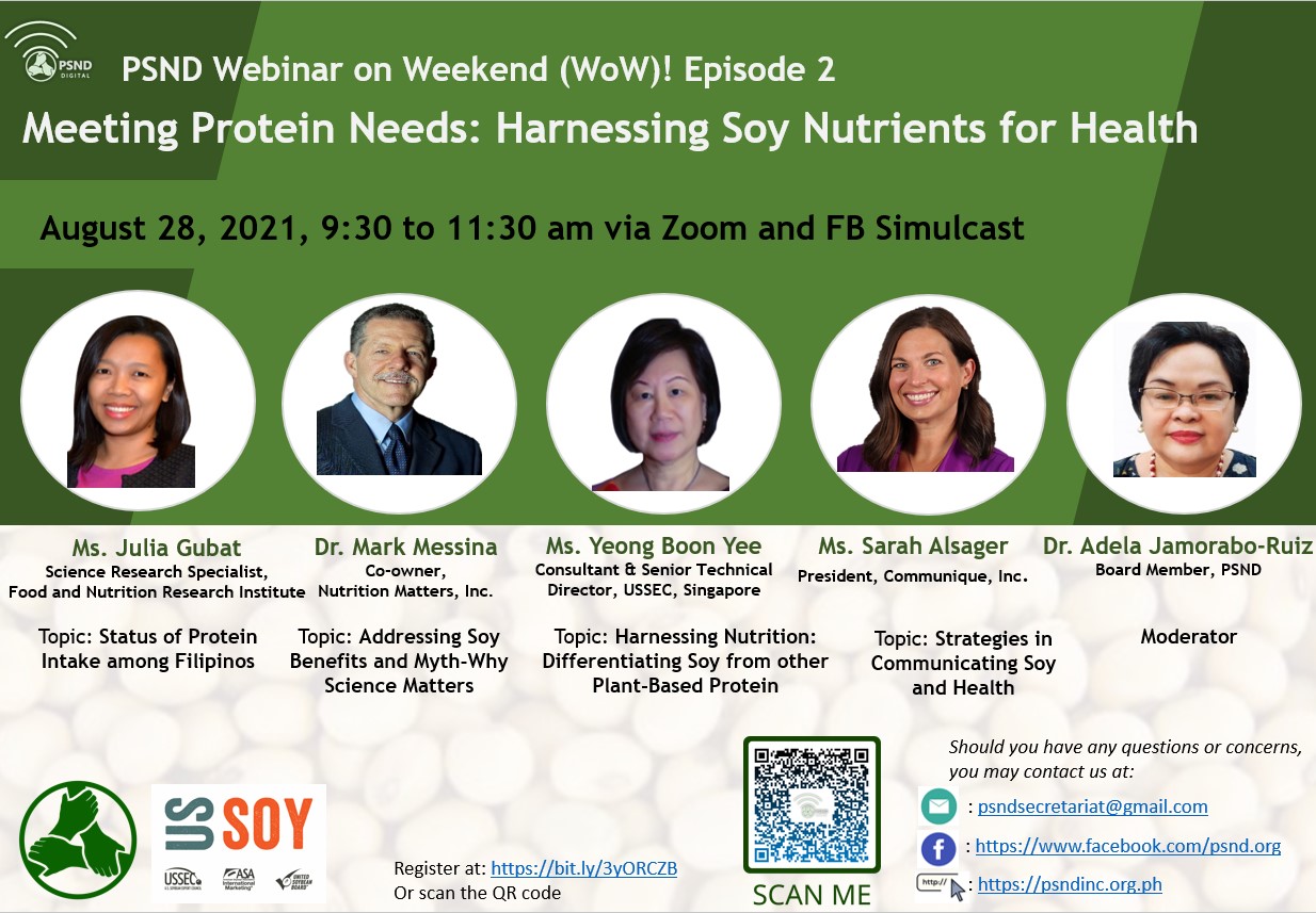 PSND Webinar on Weekend (WoW!) 2021 Series: Meeting Protein Needs: Harnessing Soy Nutrients for Health