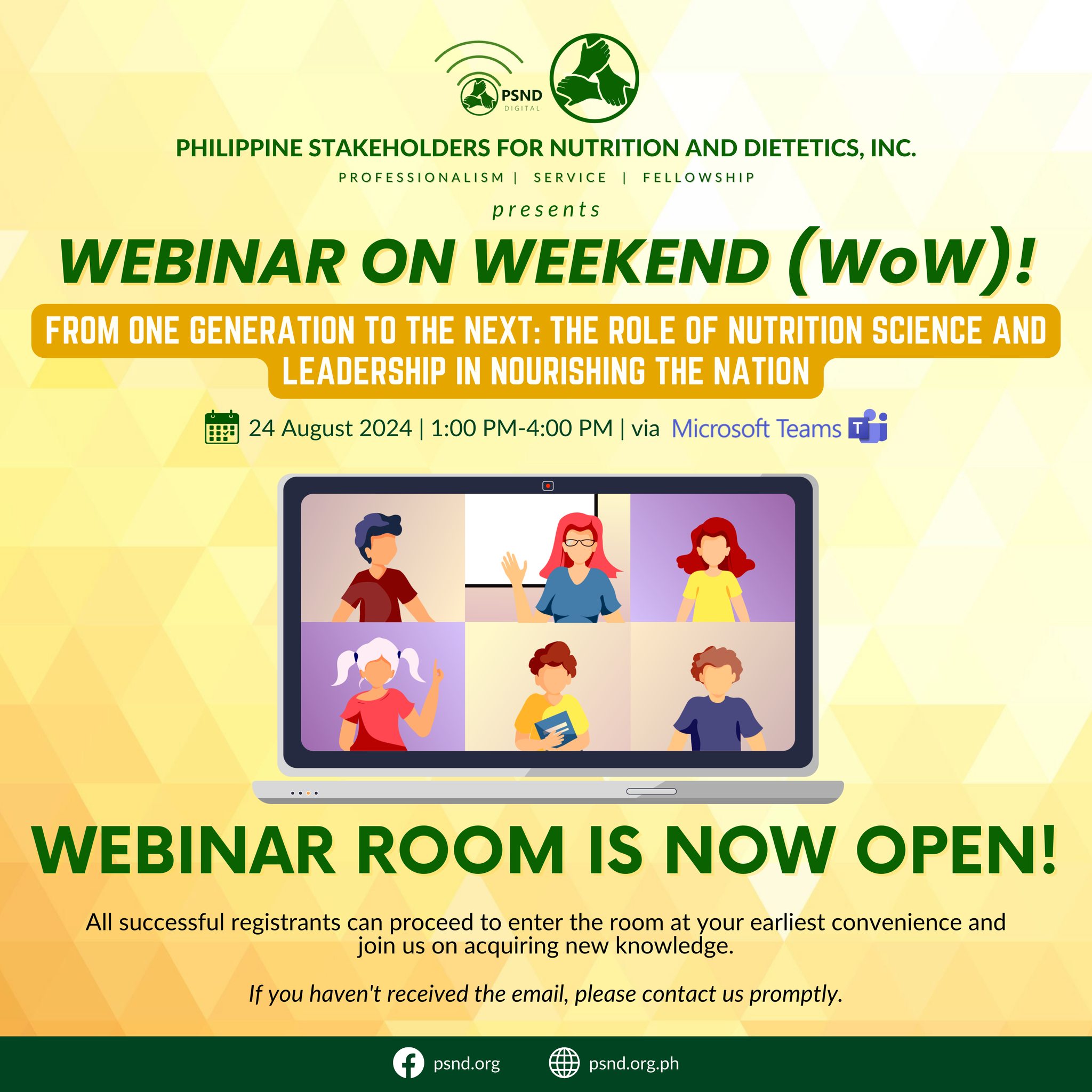 PSND Webinar on Weekend (WoW!) 2024 Series: From One Generation to the Next: The Role of Nutrition Science and Leadership in Nourishing the Nation