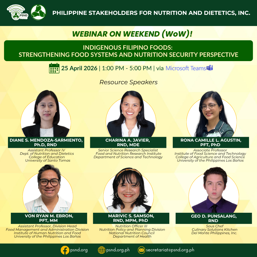 PSND Webinar on Weekend (WoW!) 2026 Series: Indigenous Filipino Foods: Strengthening Food Systems and Nutrition Security Perspective