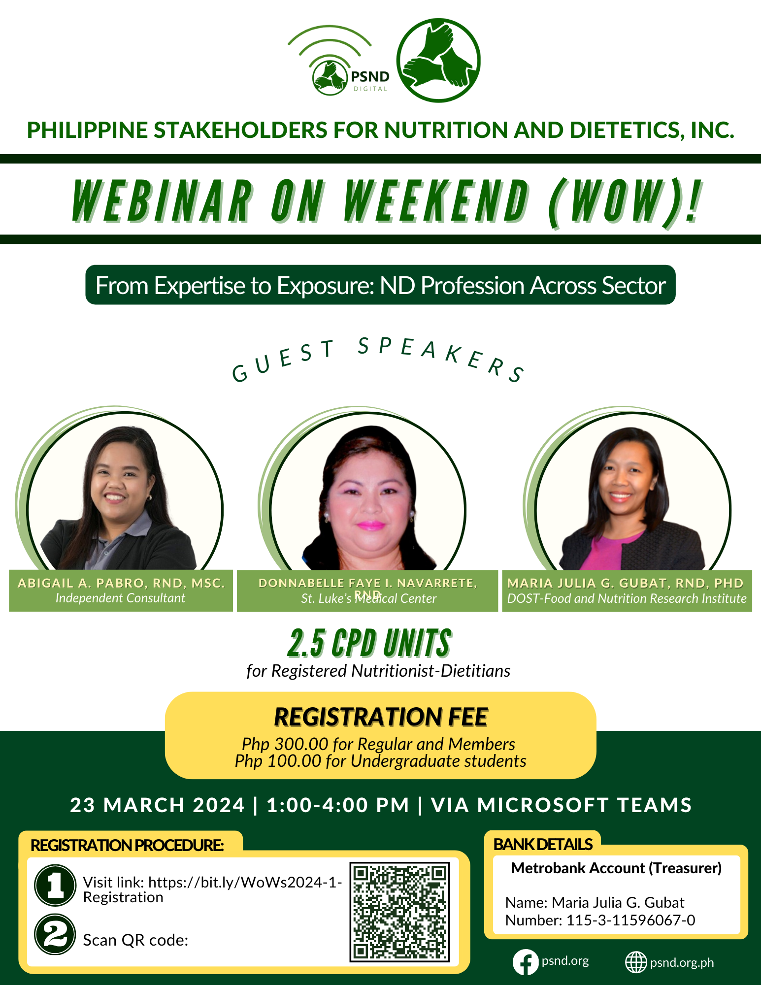 PSND Webinar on Weekend (WoW!) 2024 Series: From Expertise to Exposure: ND Profession Across Sectors