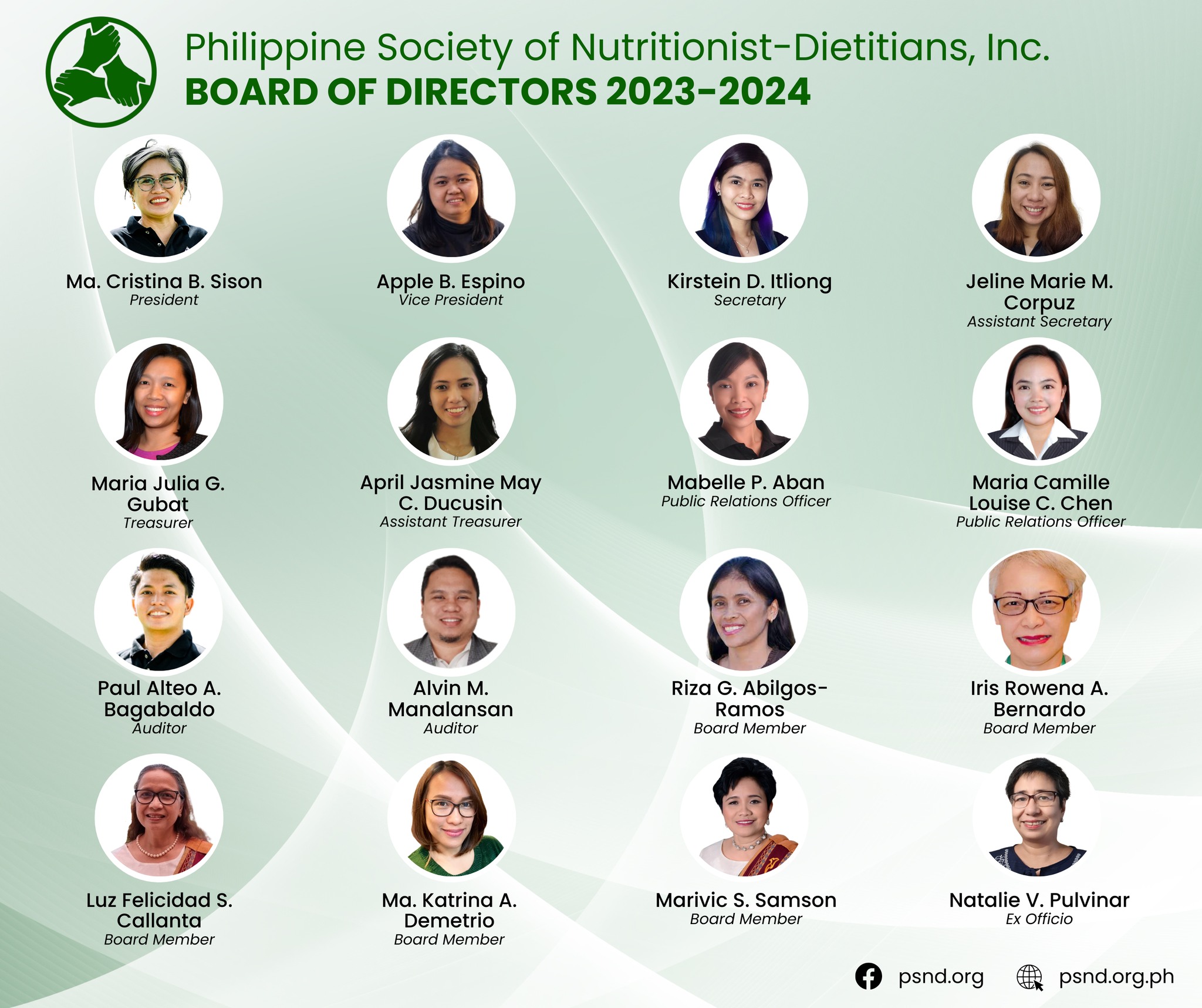 Officers and Advisers Philippine Society of NutritionistDietitians, Inc.
